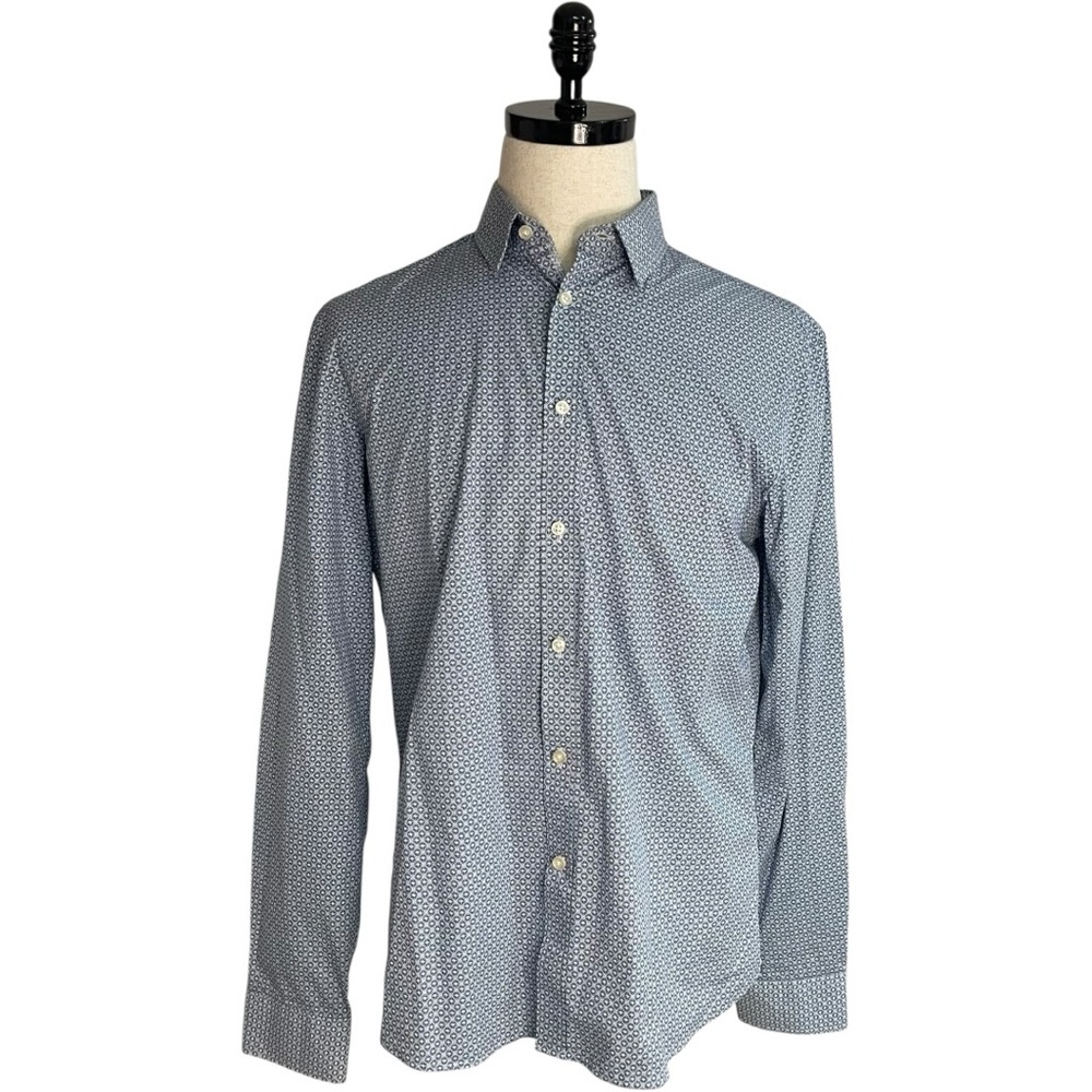 Celio Button Down Dress Shirt Blue White